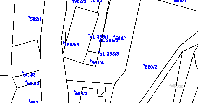 Parcela st. 395/3 v KÚ Poříčí u Litomyšle, Katastrální mapa