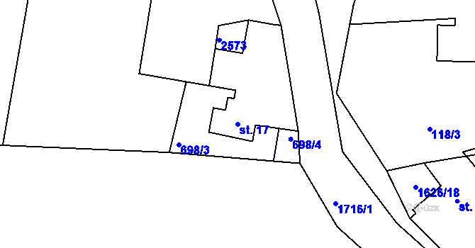 Parcela st. 17 v KÚ Pořín, Katastrální mapa