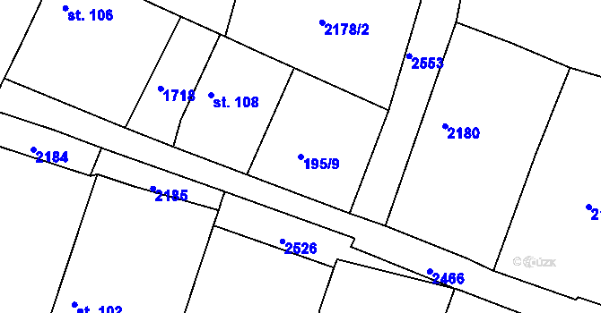 Parcela st. 195/9 v KÚ Pořín, Katastrální mapa