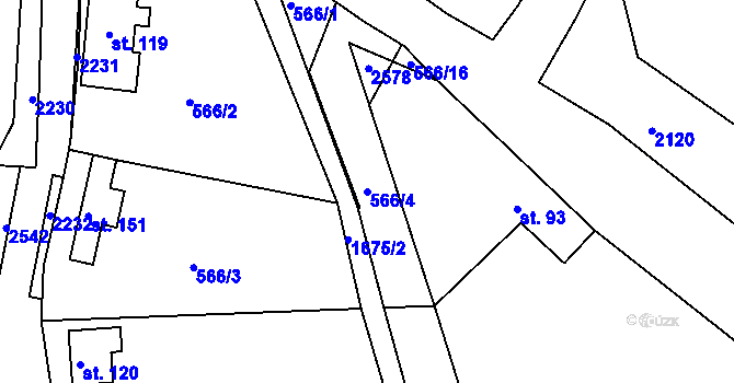 Parcela st. 566/4 v KÚ Pořín, Katastrální mapa