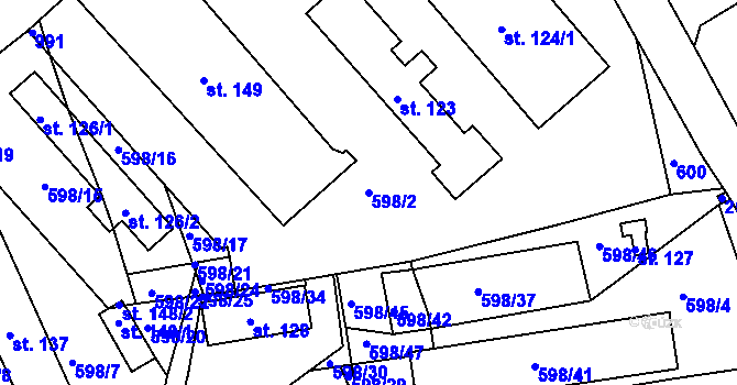 Parcela st. 598/2 v KÚ Pořín, Katastrální mapa