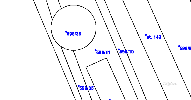 Parcela st. 598/11 v KÚ Pořín, Katastrální mapa
