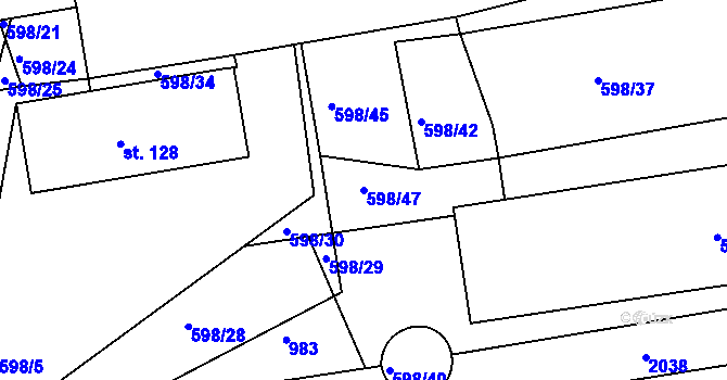 Parcela st. 598/47 v KÚ Pořín, Katastrální mapa