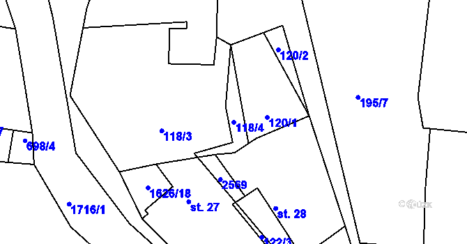 Parcela st. 118/4 v KÚ Pořín, Katastrální mapa