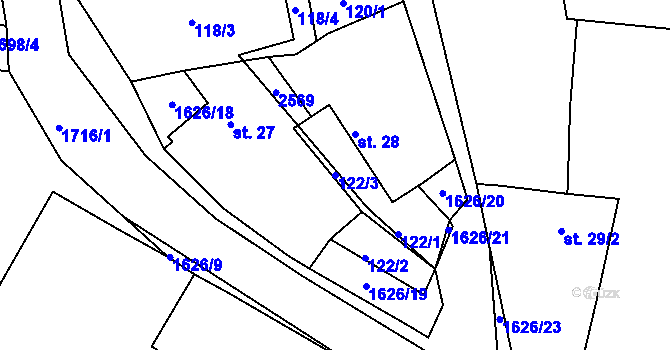 Parcela st. 122/3 v KÚ Pořín, Katastrální mapa