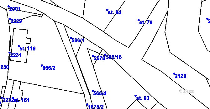 Parcela st. 566/16 v KÚ Pořín, Katastrální mapa