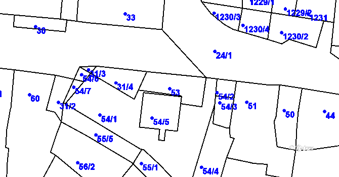 Parcela st. 53 v KÚ Postoloprty, Katastrální mapa