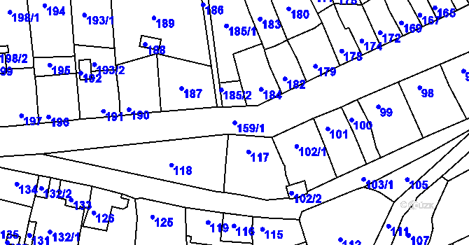 Parcela st. 159/1 v KÚ Postoloprty, Katastrální mapa
