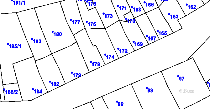 Parcela st. 174 v KÚ Postoloprty, Katastrální mapa