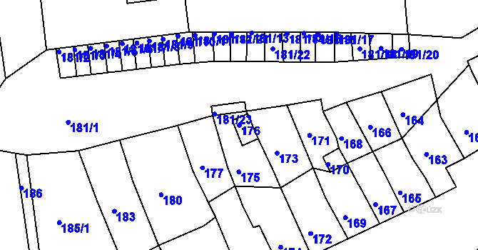Parcela st. 176 v KÚ Postoloprty, Katastrální mapa