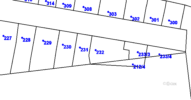 Parcela st. 232 v KÚ Postoloprty, Katastrální mapa