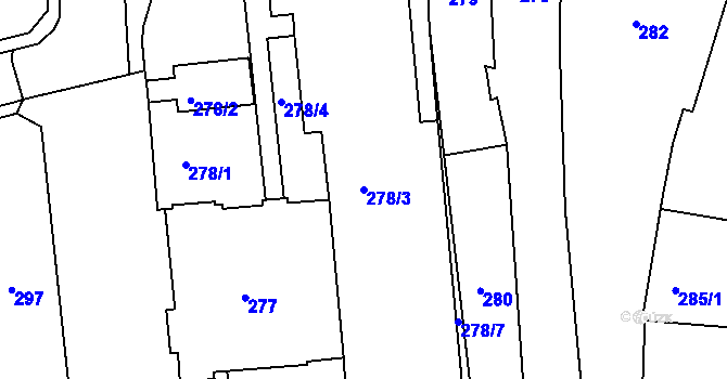 Parcela st. 278/3 v KÚ Postoloprty, Katastrální mapa