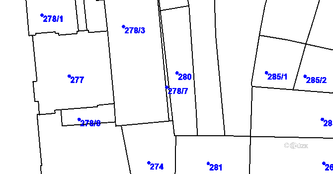 Parcela st. 278/7 v KÚ Postoloprty, Katastrální mapa