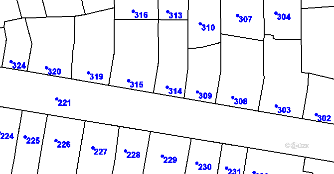 Parcela st. 314 v KÚ Postoloprty, Katastrální mapa