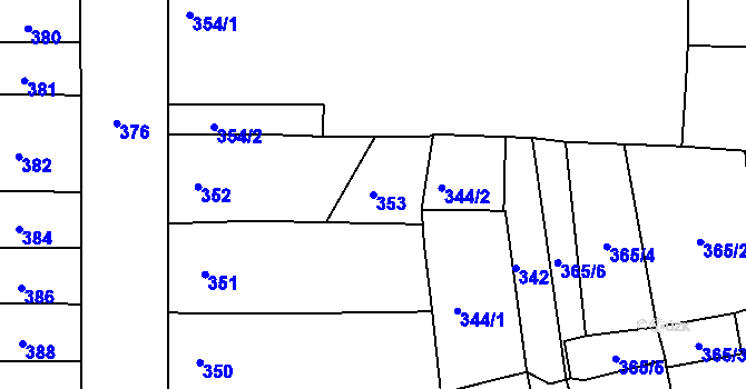 Parcela st. 353 v KÚ Postoloprty, Katastrální mapa