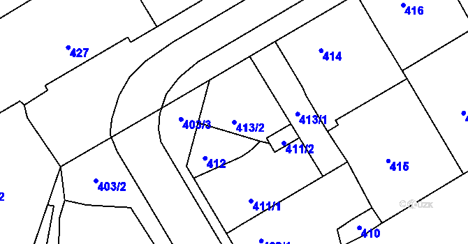 Parcela st. 413/2 v KÚ Postoloprty, Katastrální mapa
