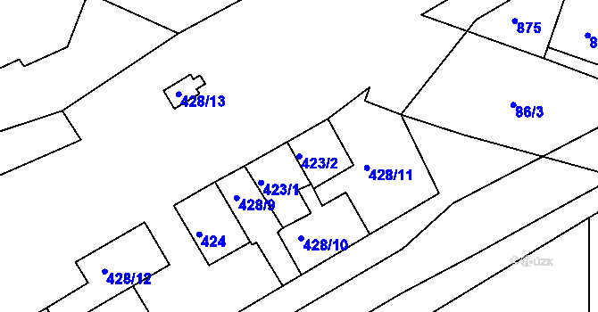 Parcela st. 423/2 v KÚ Postoloprty, Katastrální mapa