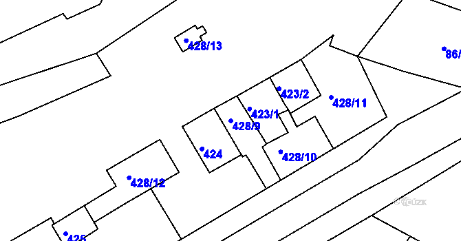 Parcela st. 428/9 v KÚ Postoloprty, Katastrální mapa