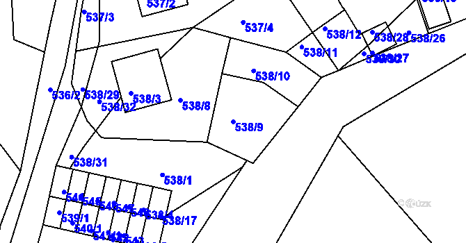 Parcela st. 538/9 v KÚ Postoloprty, Katastrální mapa