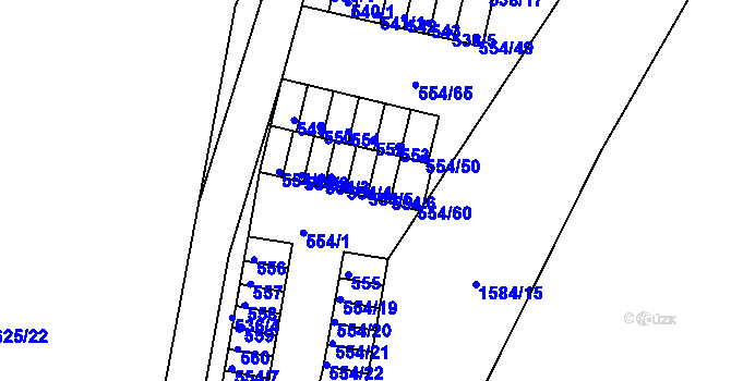 Parcela st. 554/5 v KÚ Postoloprty, Katastrální mapa