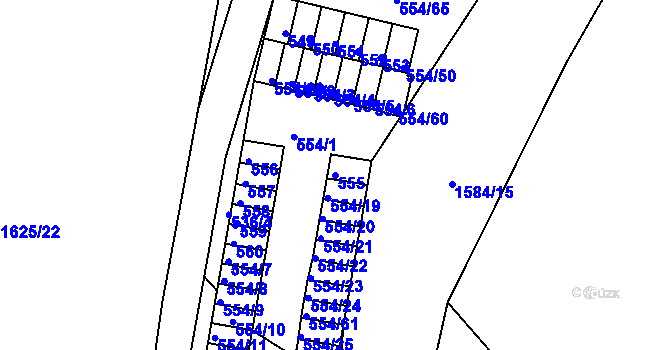 Parcela st. 555 v KÚ Postoloprty, Katastrální mapa