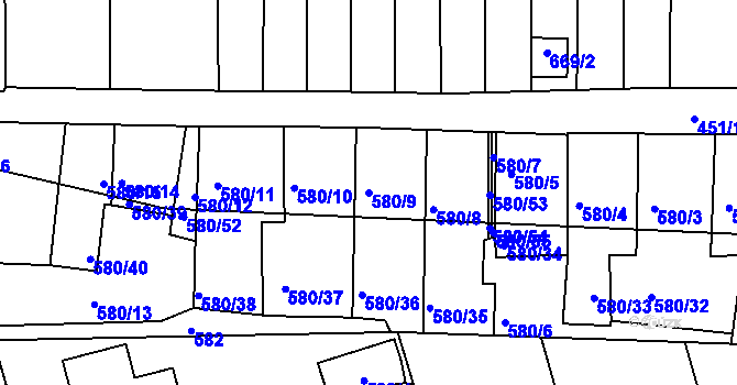 Parcela st. 580/9 v KÚ Postoloprty, Katastrální mapa