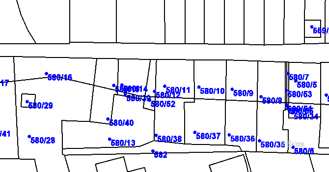 Parcela st. 580/11 v KÚ Postoloprty, Katastrální mapa