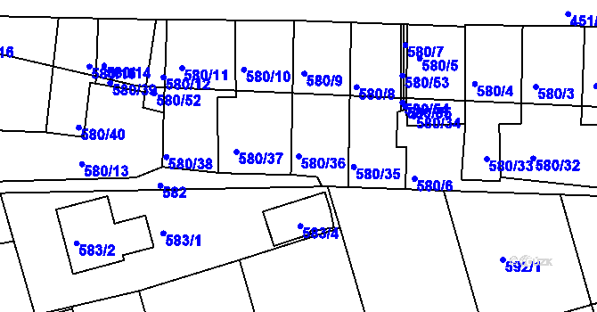 Parcela st. 580/36 v KÚ Postoloprty, Katastrální mapa