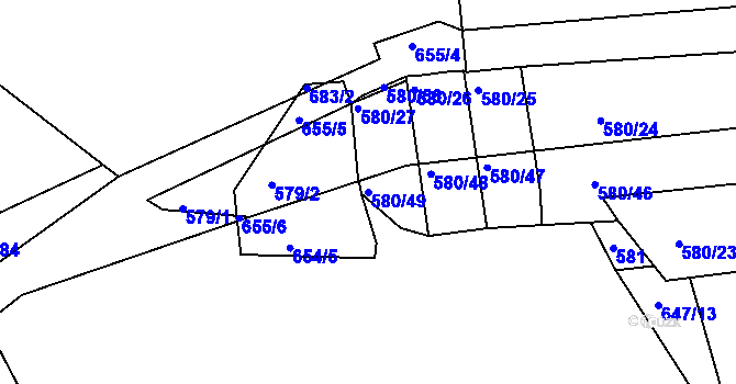 Parcela st. 580/49 v KÚ Postoloprty, Katastrální mapa