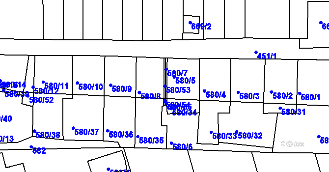 Parcela st. 580/53 v KÚ Postoloprty, Katastrální mapa
