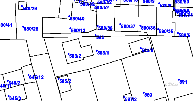 Parcela st. 583/1 v KÚ Postoloprty, Katastrální mapa