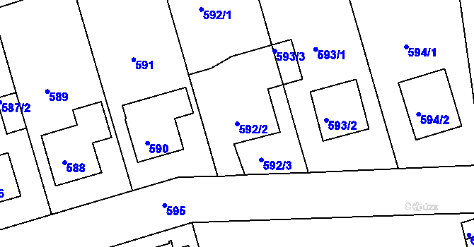 Parcela st. 592/2 v KÚ Postoloprty, Katastrální mapa