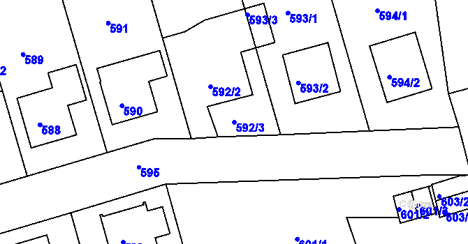 Parcela st. 592/3 v KÚ Postoloprty, Katastrální mapa