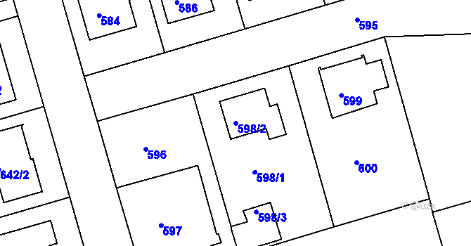Parcela st. 598/2 v KÚ Postoloprty, Katastrální mapa