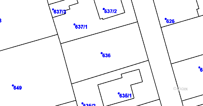 Parcela st. 636 v KÚ Postoloprty, Katastrální mapa