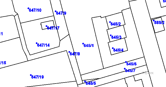 Parcela st. 645/1 v KÚ Postoloprty, Katastrální mapa