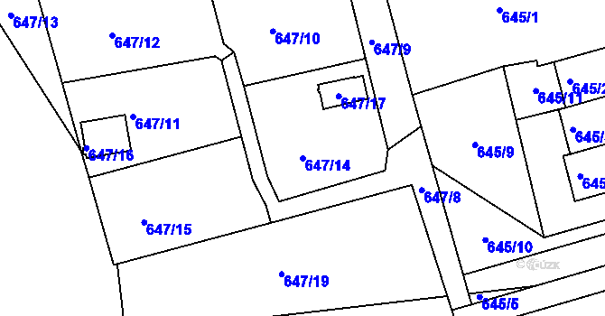 Parcela st. 647/14 v KÚ Postoloprty, Katastrální mapa