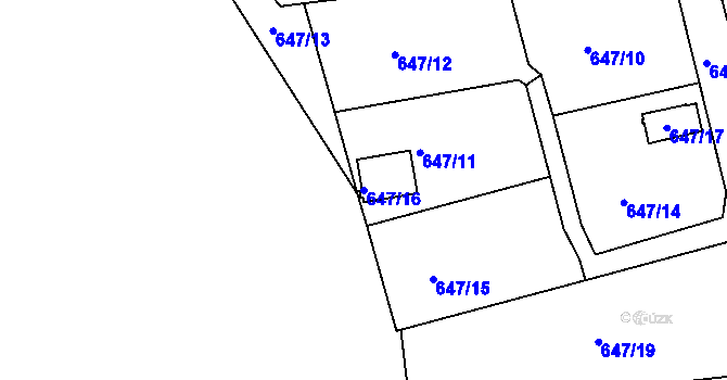 Parcela st. 647/16 v KÚ Postoloprty, Katastrální mapa