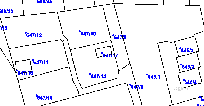 Parcela st. 647/17 v KÚ Postoloprty, Katastrální mapa