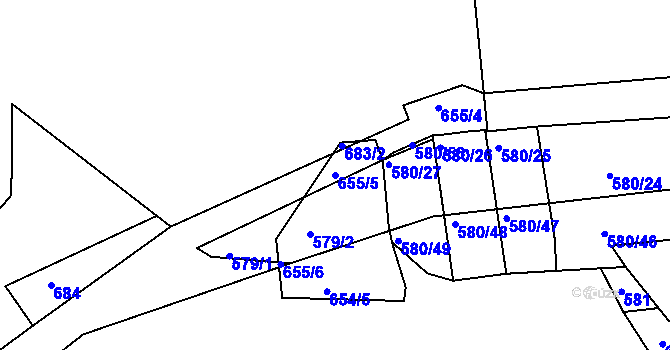 Parcela st. 655/5 v KÚ Postoloprty, Katastrální mapa