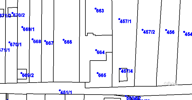 Parcela st. 664 v KÚ Postoloprty, Katastrální mapa