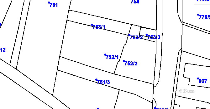 Parcela st. 752/1 v KÚ Postoloprty, Katastrální mapa
