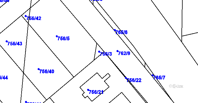 Parcela st. 756/3 v KÚ Postoloprty, Katastrální mapa