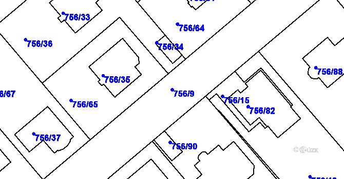 Parcela st. 756/9 v KÚ Postoloprty, Katastrální mapa