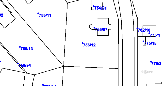 Parcela st. 756/12 v KÚ Postoloprty, Katastrální mapa