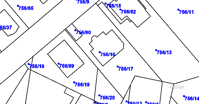 Parcela st. 756/16 v KÚ Postoloprty, Katastrální mapa