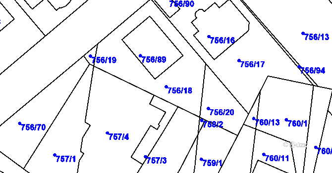 Parcela st. 756/18 v KÚ Postoloprty, Katastrální mapa