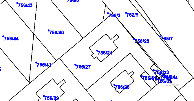 Parcela st. 756/21 v KÚ Postoloprty, Katastrální mapa