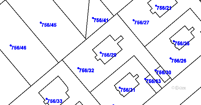 Parcela st. 756/29 v KÚ Postoloprty, Katastrální mapa