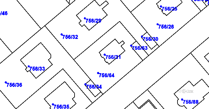 Parcela st. 756/31 v KÚ Postoloprty, Katastrální mapa